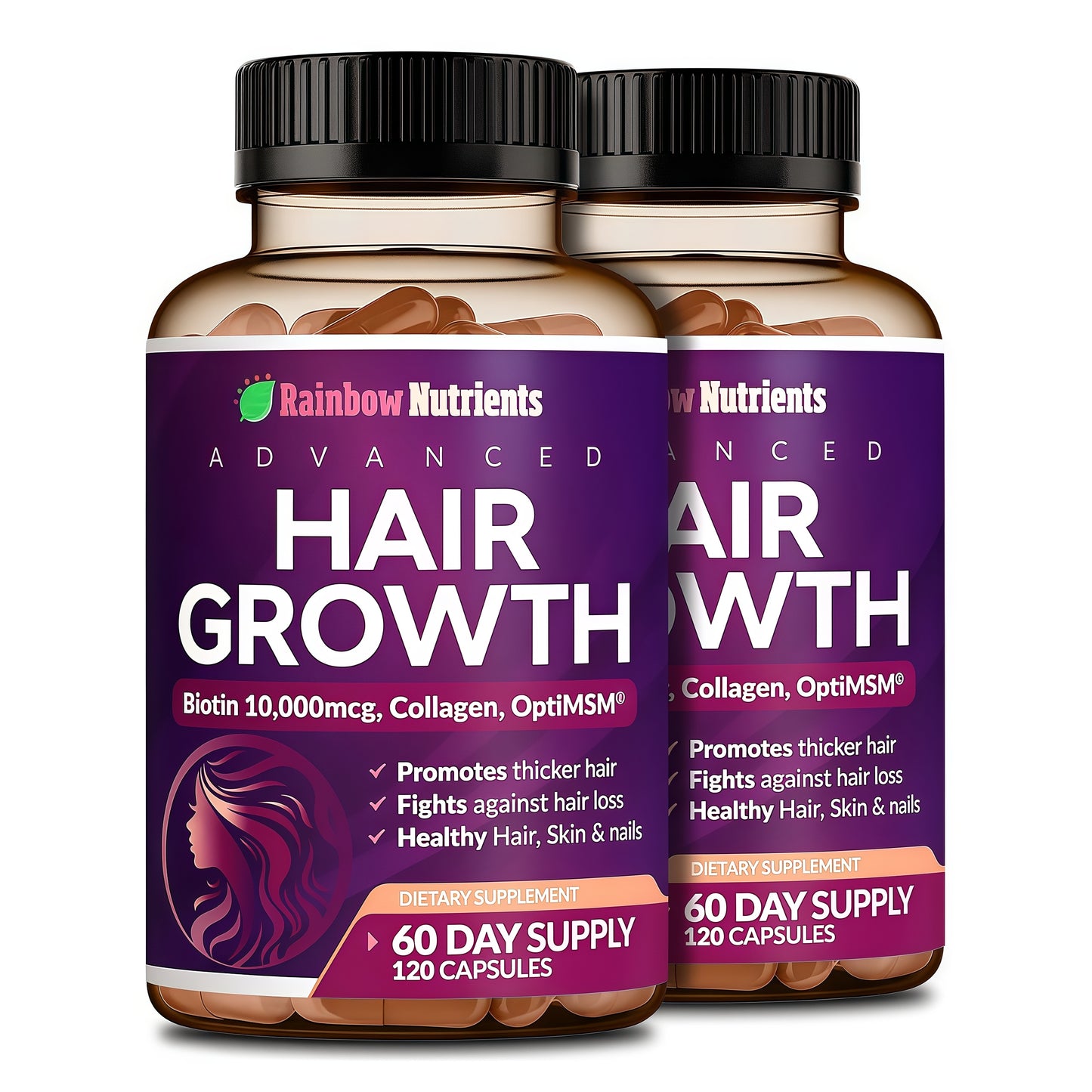 Hair Growth Vitamins for Women | Biotin 10,000mcg, Collagen, Patented OptiMSM®, goMCT®, Saw Palmetto | Naturally Supports Stronger & Healthier Hair, Skin and Nails |Non GMO + Made in USA|60 Day Supply